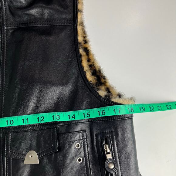 Jamie Sadock Black Leather and Leopard Faux Fur Reversible Zip up Vest Medium - Picture 7 of 16